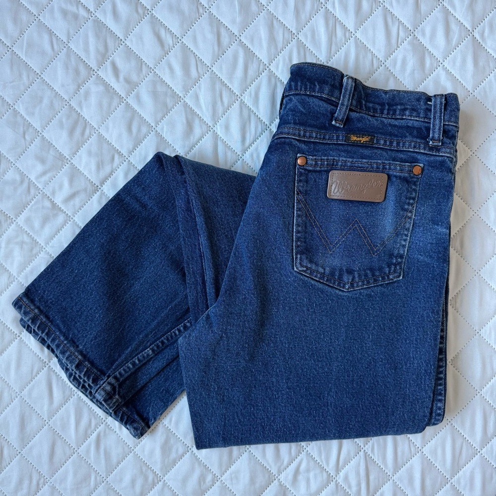 Wrangler 937STR Cowboy Cut Slim Fit Jeans 35x32 Dark Wash Stretch Made in Mexico